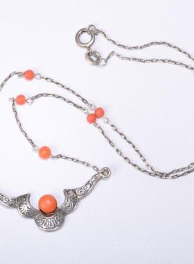 庭院欧美古董纯银雕花项链