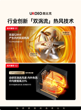 UKOEO 5A三代新款风炉烤箱家用小型烘焙专用电烤箱风平一体高比克