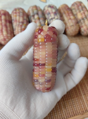 天然文玩玉米手把件宝石血丝菩提车饰挂摆件招财盘玩收藏生日礼物