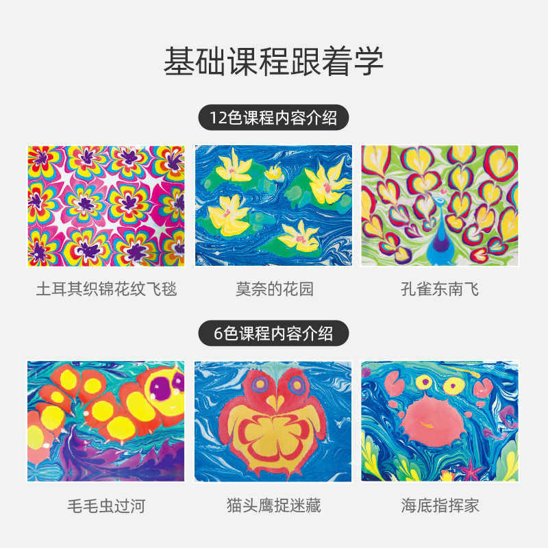 美乐水拓画套装浮水画颜料儿童安全无毒水洗手指画水彩画画工具初学者湿拓画水影画水浮画水扩画液水上男女孩 - 图1