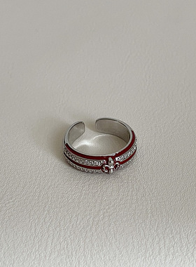 法式复古红色滴油金属开口戒指女小众个性百搭气质时尚指环戒子