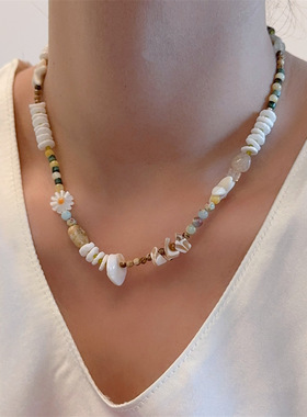 海边度假风锁骨链手工天然石串珠