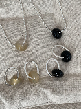 复古民族风天然石吊坠项链耳钉女轻奢高级感时尚潮流颈链锁骨链