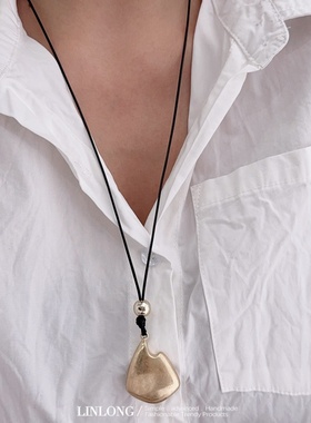 长款几何金属吊坠项链女毛衣链