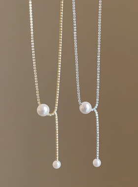 锆石珍珠吊坠项链女简约气质百搭时尚轻奢颈链锁骨链