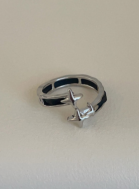 甜酷个性皮革星芒交错戒指女设计感小众轻奢时尚潮流百搭指环戒子