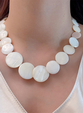 天然贝壳大小渐变圆片项链女轻奢