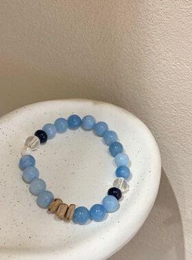 海蓝宝天然石手串小众弹力天然珍珠手链手饰女春夏森系简约手饰女