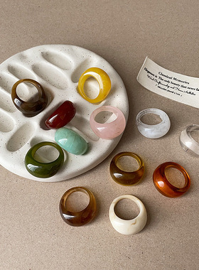 ins风彩色椭圆树脂戒指女小众个