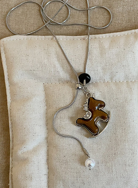 抽拉木马珍珠天然石项链女轻奢独特时尚潮流气质百搭颈链毛衣链