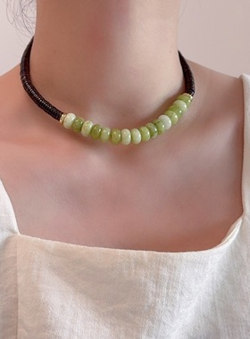 法式度假风海蓝色天然石串珠项链