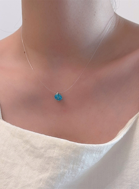 极简风水晶锆石珍珠吊坠鱼线项链