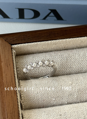 精致轻奢风超闪锆石珍珠戒指开口可调节简约百搭气质食指戒女