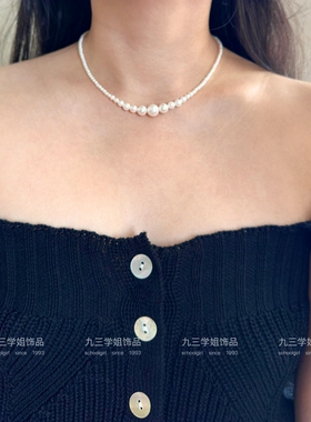 3mm微笑渐变大小珍珠项链锁骨链