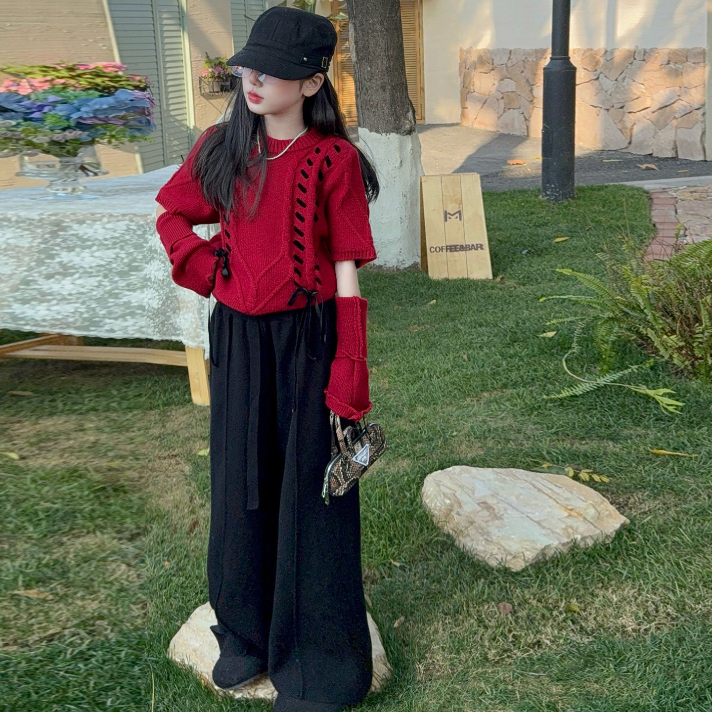 新年红色套头绑带麻花毛衣女童2026秋冬季慵懒风袖套针织衫上衣,淘宝优惠券,粉丝福利购,淘宝优惠卷