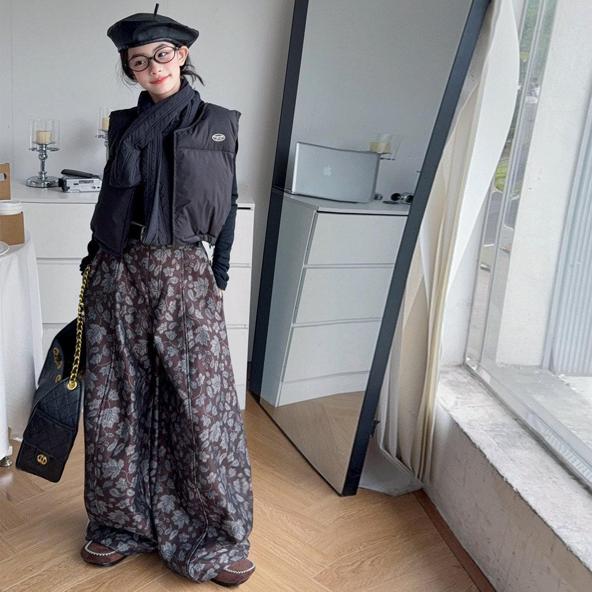 女童2025冬季新款棉马甲套装加绒打底衫加绒碎花裤子秋冬装三件套,淘宝优惠券,粉丝福利购,淘宝优惠卷