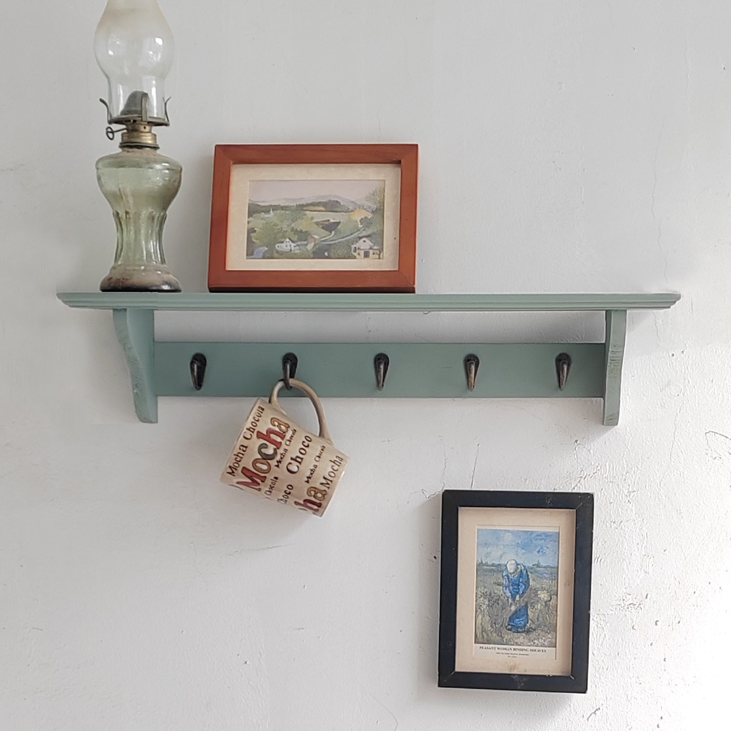 zakka展示架隔板厨房置物架卫生间一字搁板实木杯子收纳架免打孔 - 图0