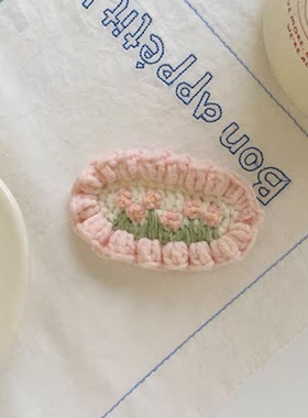 花朵毛线发夹可爱樱桃手工编织