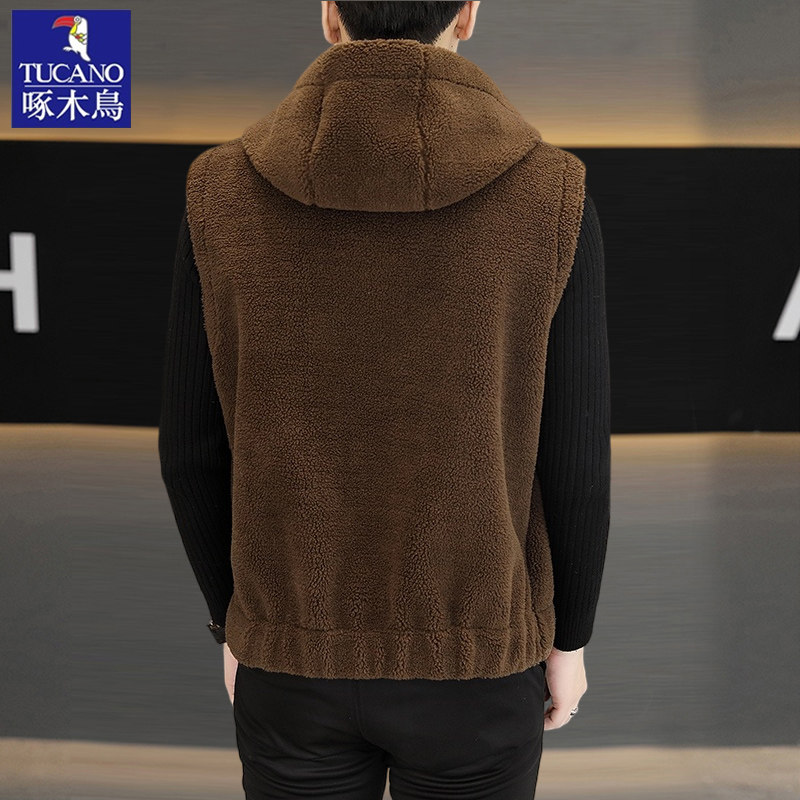 啄木鸟美拉德系列双面绒马甲男士爸爸装连帽外套皮毛一体男装坎肩,淘宝优惠券,粉丝福利购,淘宝优惠卷