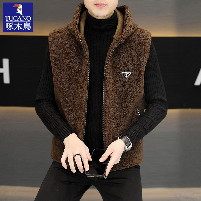 【口袋拉链】啄木鸟两面绒男士马甲无袖外套冬季加绒保暖坎肩男装,淘宝优惠券,粉丝福利购,淘宝优惠卷