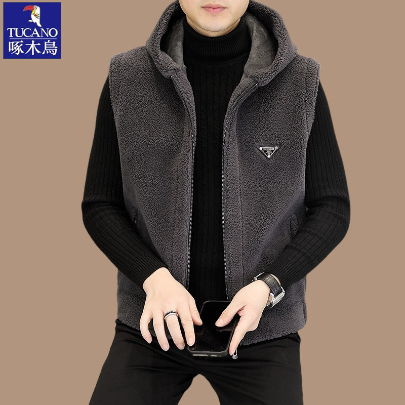 啄木鸟秋冬新款双面绒马甲男士毛呢外套皮毛一体加厚坎肩男装马甲,淘宝优惠券,粉丝福利购,淘宝优惠卷
