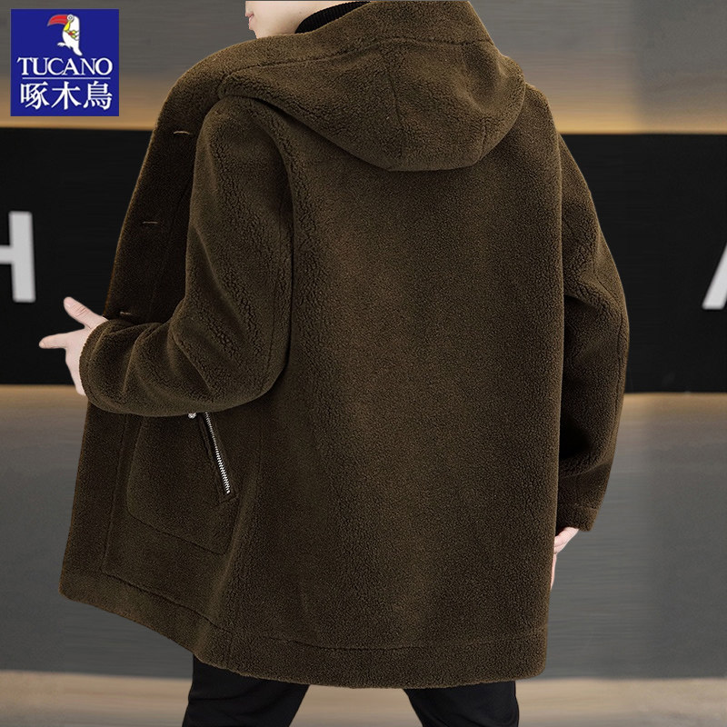 【两面可穿】啄木鸟皮毛一体男装中长款羊毛呢夹克中年爸爸装外套,淘宝优惠券,粉丝福利购,淘宝优惠卷