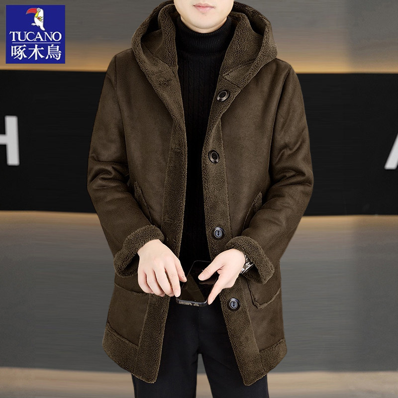 【两面可穿】啄木鸟皮毛一体男装中长款羊毛呢夹克中年爸爸装外套,淘宝优惠券,粉丝福利购,淘宝优惠卷