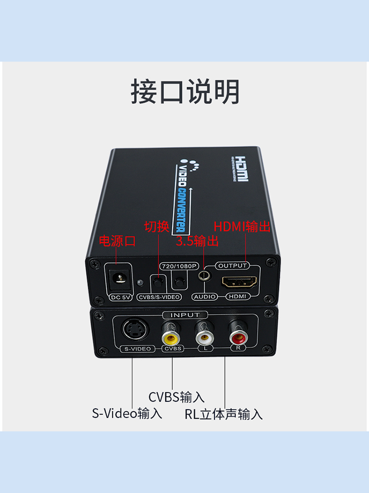 AV S-VIDEO模拟转hdmi转换器高清视频RCA转数字信号解码电视显示 - 图1