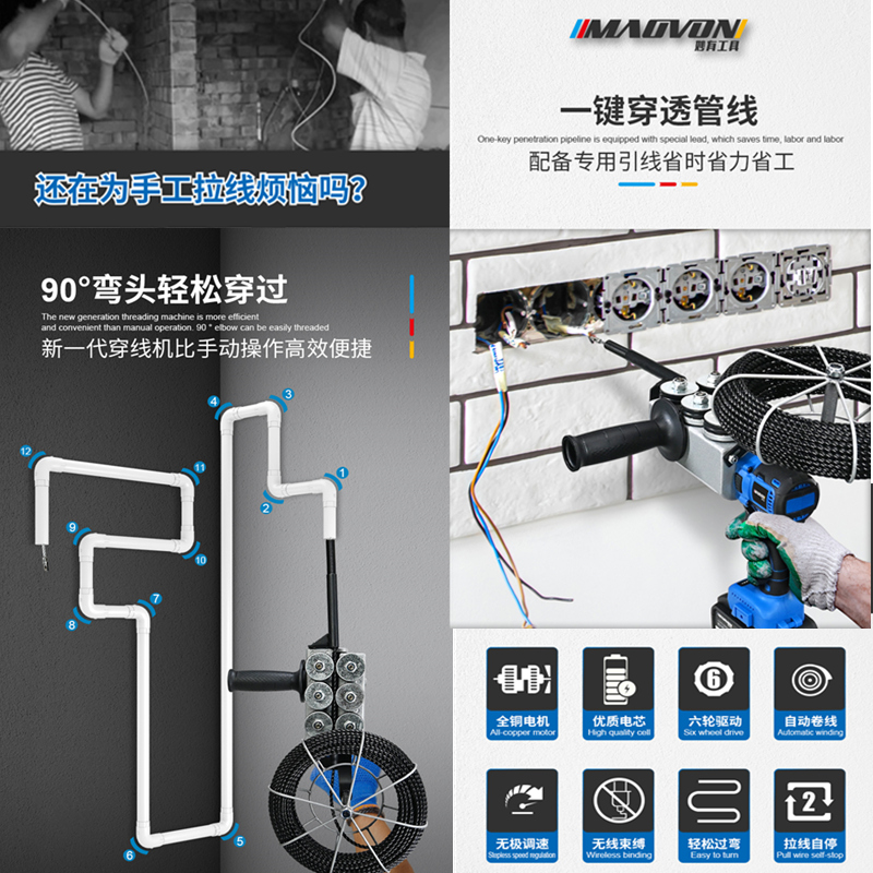 锂电穿线机穿线神器万能电工穿线管拉线放线引线拽线串线器全自动 - 图1