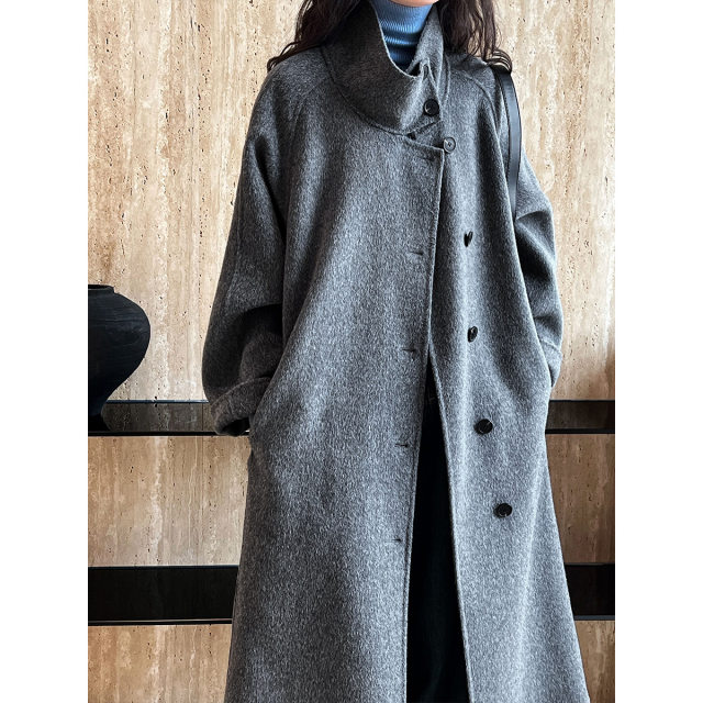 Women's new autumn and winter double-sided cashmere coat with stand collar