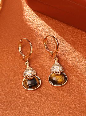 爆款美拉德风虎眼石葫芦项链福禄双至高级感秋冬锁骨链中国风耳环