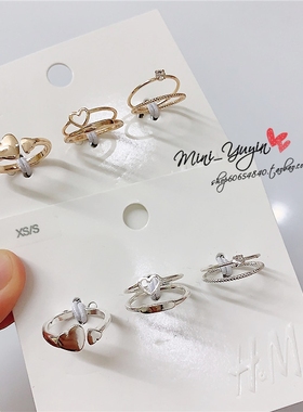 梨花极细爱心叠戴配饰开口戒指