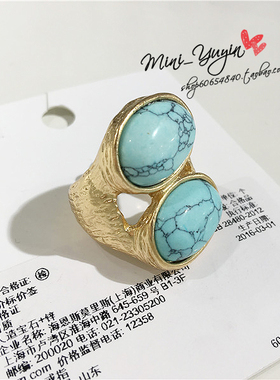 复古夸张玛瑙蓝宝石纹理饰品戒指