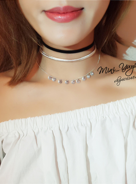 choker挂坠多层绒布项圈蛇骨链