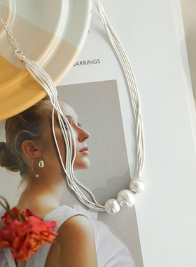 5D真银爆款拉丝项链多层蛇骨