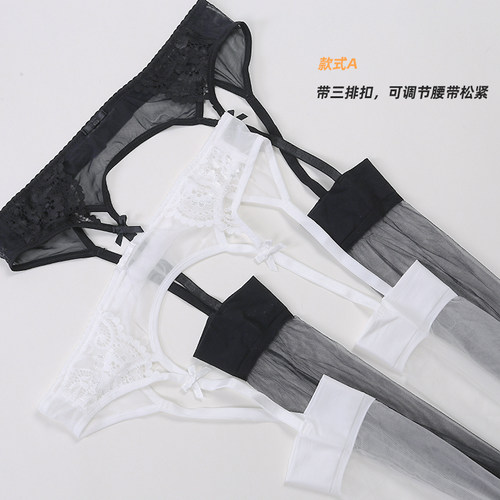 妖怪森林 白丝吊带丝袜超薄0D一体黑丝情趣性感脚尖透明蕾丝连体 - 图0