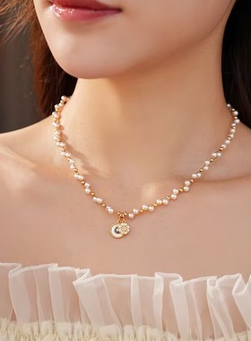 锆石珍珠缠绕八星芒轻奢项链
