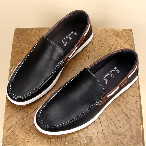 2026新款真皮豆豆鞋男一脚蹬透气百搭青年乐福鞋男士驾车鞋 - 图0