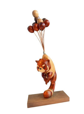 冰冷森林飞宠环游记木质气球小熊猫小浣熊原木风手作桌面装饰摆件