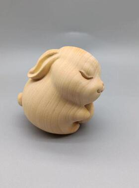 崖柏木雕爱心小兔子手把件文玩黄杨木生肖兔萌宠家居饰品汽车摆件