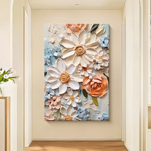 大芬村油画落地画奶油风客厅装饰画花卉玄关挂画沙发后背景墙壁画 - 图0