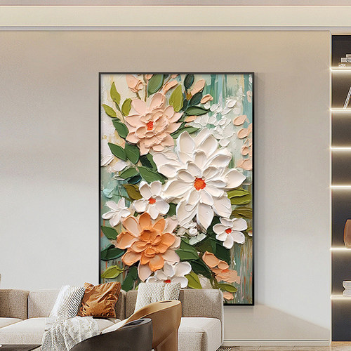 大芬村油画落地画奶油风客厅装饰画花卉玄关挂画沙发后背景墙壁画 - 图2