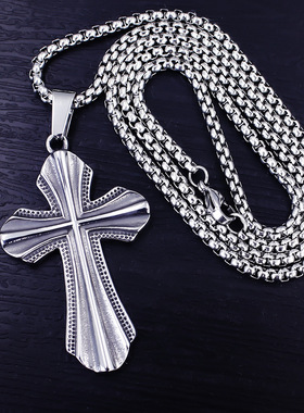 麻点十字架吊坠项链饰品时尚简约颈饰项链不锈钢男女情侣款礼物
