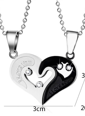 网红爆款韩版饰品心形相印情侣钛钢项链女桃心形吊坠一对价批发