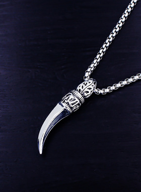 新款气质做旧钛钢狼牙项链潮流设计感男士吊坠复古仿真饰品批发