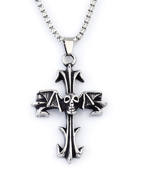 不锈钢个性复古骷髅头十字架吊坠项链挂件配饰diy钛钢饰品配件