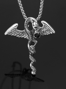 促销新品不锈钢首饰双龙剑钛钢项链吊坠复古朋克十字架招财转运
