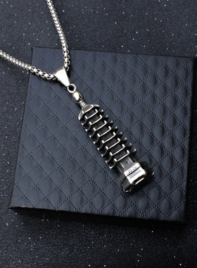 欧美时尚复古项链百搭嘻哈项链圆柱吊坠钛钢哑铃简约冷淡男士男士