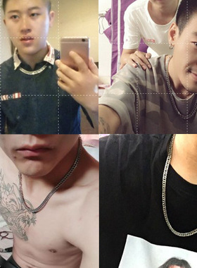 金色和钢色男士霸气钛钢项链 日韩百搭双层不锈钢颈链手链 粗款