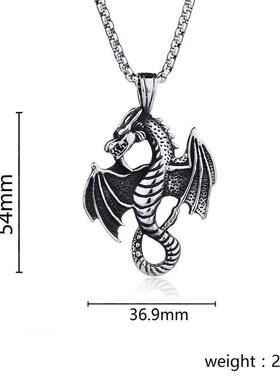 钛钢复古冰与火之歌吊坠个性朋克嘻哈项链潮男跨境喷火龙饰品新款